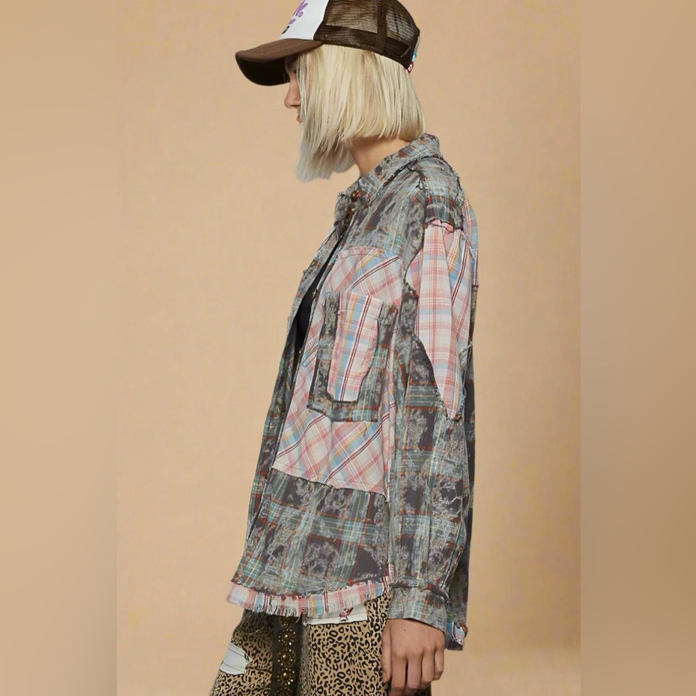 POL Rebel Roots Plaid Flannel Button Down Shirt/Shacket. Color: Choco Multi. - Picture 2 of 12